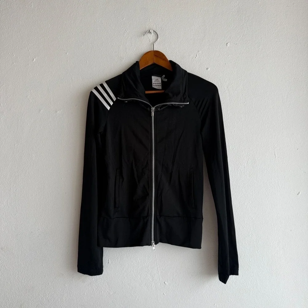 Adidas Climalite‎ Track Jacket Womens Size XS Black Full Zip Athletic Activewear